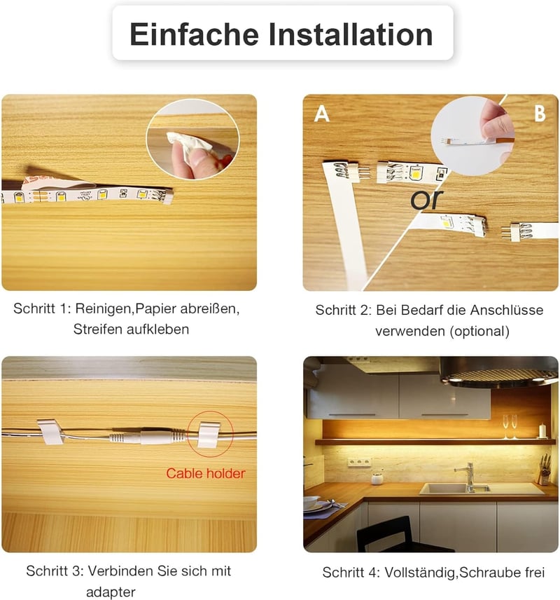 WOBANE 2m LED Alulvilágítás Konyhai Szekrény Világítás Meleg Fehér 12V