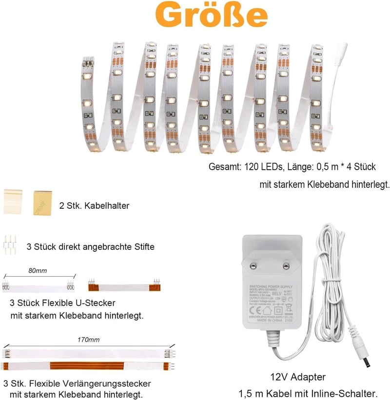 WOBANE 2m LED Alulvilágítás Konyhai Szekrény Világítás Meleg Fehér 12V