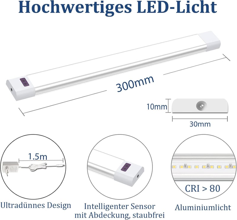 WOBANE LED Szalagfény Konyhai Szekrény Alá 30cm Érintésmentes Érzékelővel Dimmerelhető Hideg Fehér Pultvilágítás