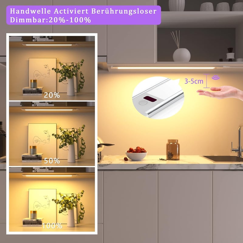 WOBSION 42cm LED Konyhapult Világítás Érzékelővel Dimmelhető Meleg Fehér - 42 cm, Warm White