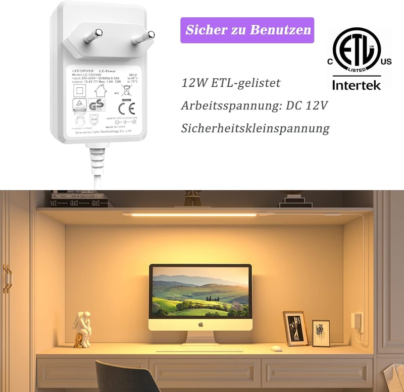 WOBSION 42cm LED Konyhapult Világítás Érzékelővel Dimmelhető Meleg Fehér - 42 cm, Warm White