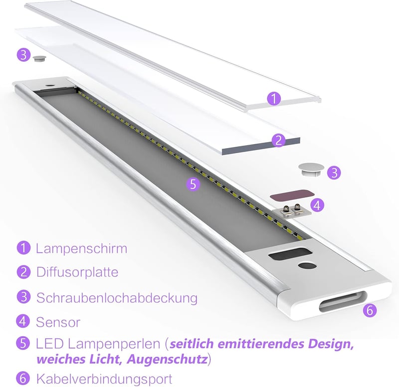 WOBSION 42cm LED Konyhapult Világítás Érzékelővel Dimmelhető Meleg Fehér - 42 cm, Warm White