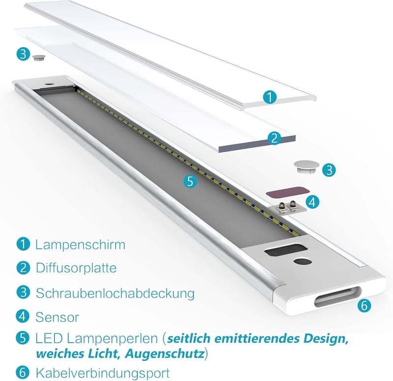 WOBSION LED Konyhapult Világítás 30cm Fehér Dimmelhető Szenzoros