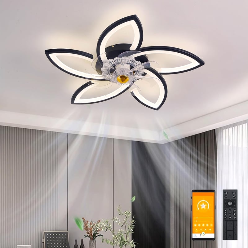Ventilator de tavan silențios WODA Shang Mao, cu lampă, 70 cm, dimmerabil, telecomandă, control prin aplicație, 6 trepte