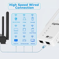 Wodgreat 1200 Mbit/s Dual Band WiFi Jelerősítő, 2.4G & 5G WLAN Repeater Ethernet Porttal, 4 Antennás Jelismétlő, 245m² Lefedettség, AP Mód 5