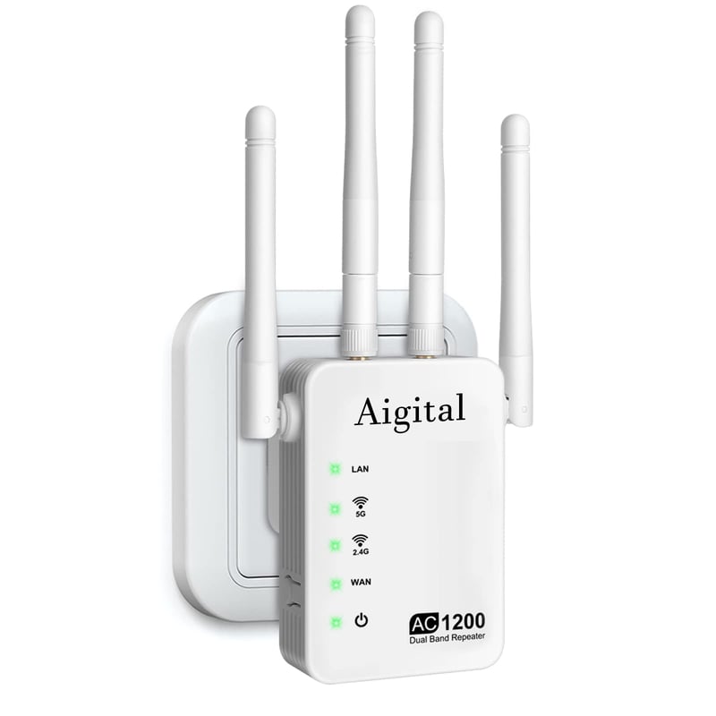 Wodgreat 1200 Mbit/s Dual Band WiFi pojačivač signala, 2.4G & 5G WLAN Repeater s Ethernet priključkom, repetitor signala s 4 antene, pokrivenost 245m², AP način rada