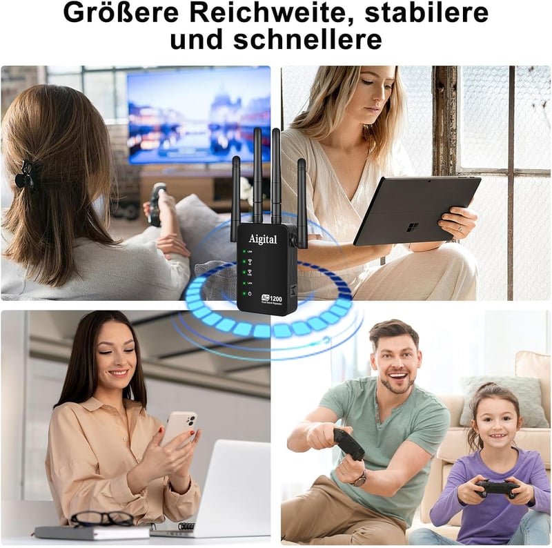 Wodgreat AC1200 WiFi Jelerősítő - Dual Band (5GHz 867Mbps + 2.4GHz 300Mbps) Repeater, Router és AP Mód, WPS, 45+ Eszköz Támogatás