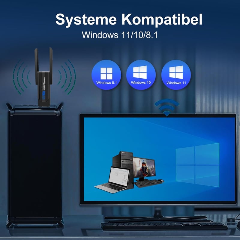 Wodgreat WiFi 6 USB Adapter 1800Mbit/s - Dual Band (5GHz 1201Mbps + 2.4GHz 574Mbps) WLAN Stick Windows 10/11 Laptophoz és PC-hez, USB 3.0