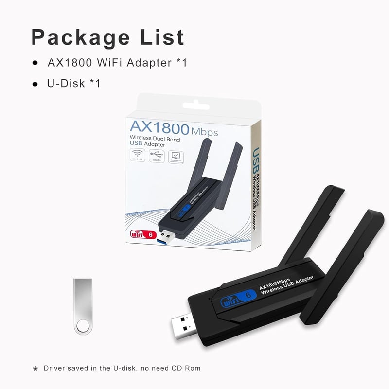 Wodgreat WiFi 6 USB Adapter 1800Mbit/s - Dual Band (5GHz 1201Mbps + 2.4GHz 574Mbps) WLAN Stick Windows 10/11 Laptophoz és PC-hez, USB 3.0
