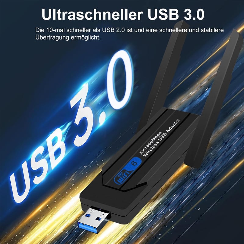 Wodgreat WiFi 6 USB Adapter 1800Mbit/s - Dual Band (5GHz 1201Mbps + 2.4GHz 574Mbps) WLAN Stick Windows 10/11 Laptophoz és PC-hez, USB 3.0