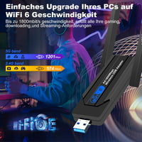 Wodgreat WiFi 6 USB Adapter 1800Mbit/s - Dual Band (5GHz 1201Mbps + 2.4GHz 574Mbps) WLAN Stick Windows 10/11 Laptophoz és PC-hez, USB 3.0 2