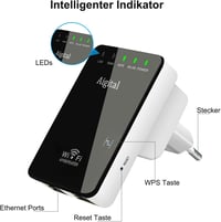Wodgreat WiFi Jelismétlő 300 Mbit/s - Vezeték Nélküli Jelerősítő LAN Csatlakozással, WPS Funkcióval, 340m² Lefedettség, 45+ Eszköz Támogatás 8