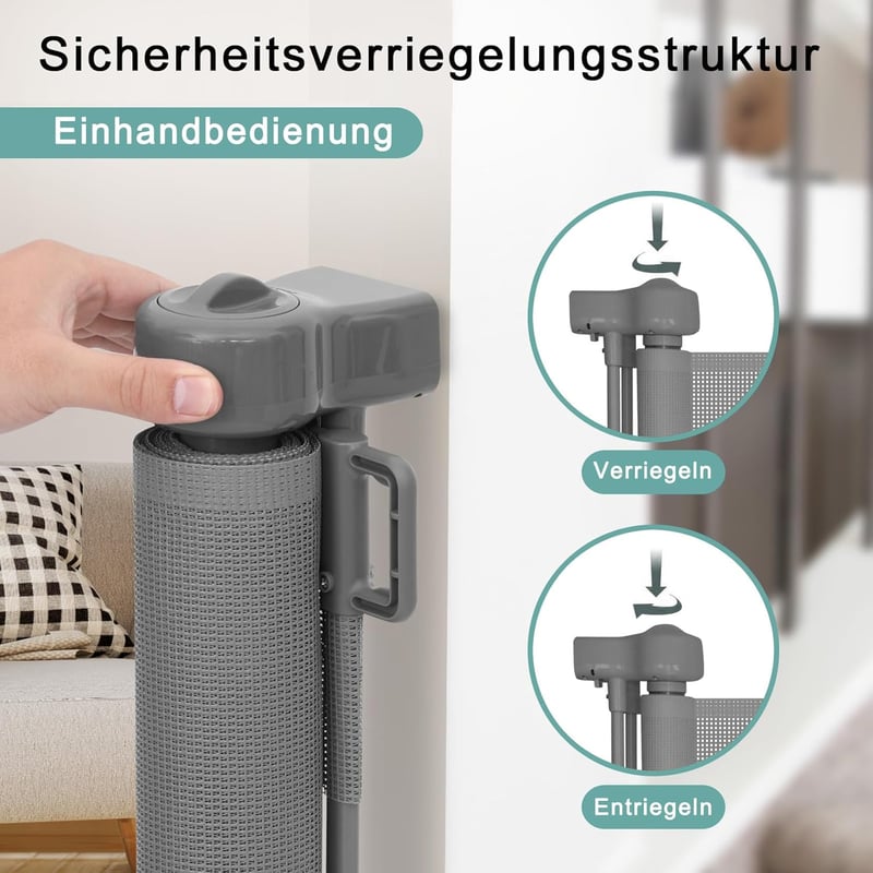 WodonDirect Biztonsági Ajtórács 150 cm - Fúrás Nélkül Telepíthető Babáknak és Kutyáknak, Kihúzható Lépcsőrács Egykezes Zárral, 83 cm Magas, 