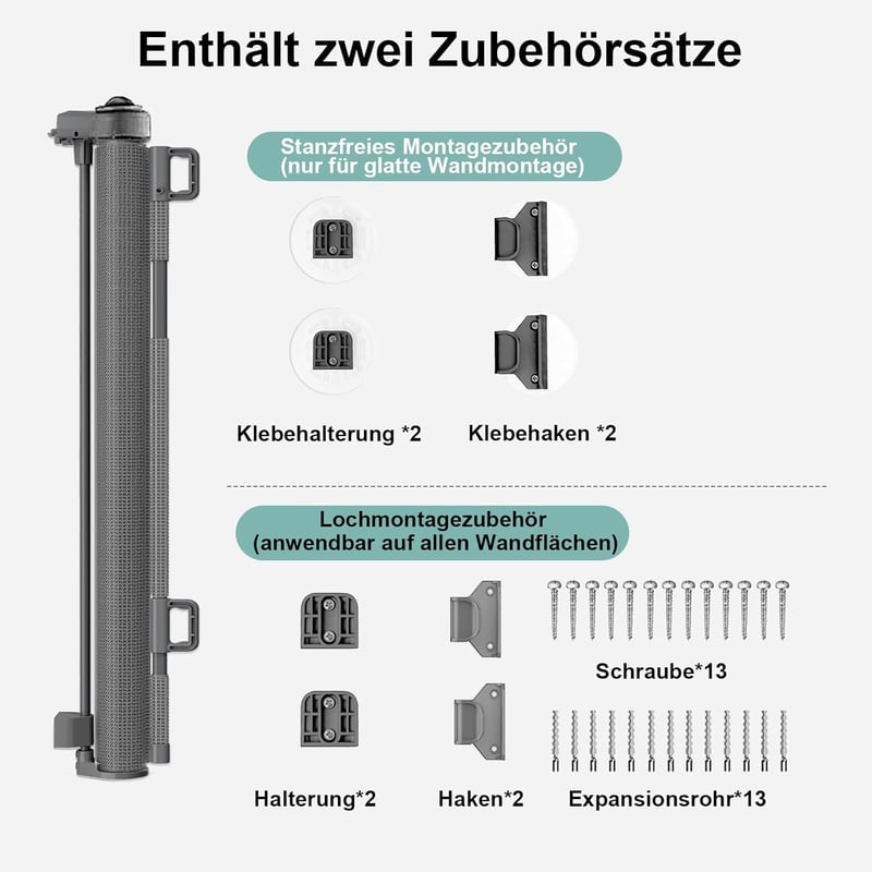 WodonDirect Biztonsági Ajtórács 150 cm - Fúrás Nélkül Telepíthető Babáknak és Kutyáknak, Kihúzható Lépcsőrács Egykezes Zárral, 83 cm Magas, 