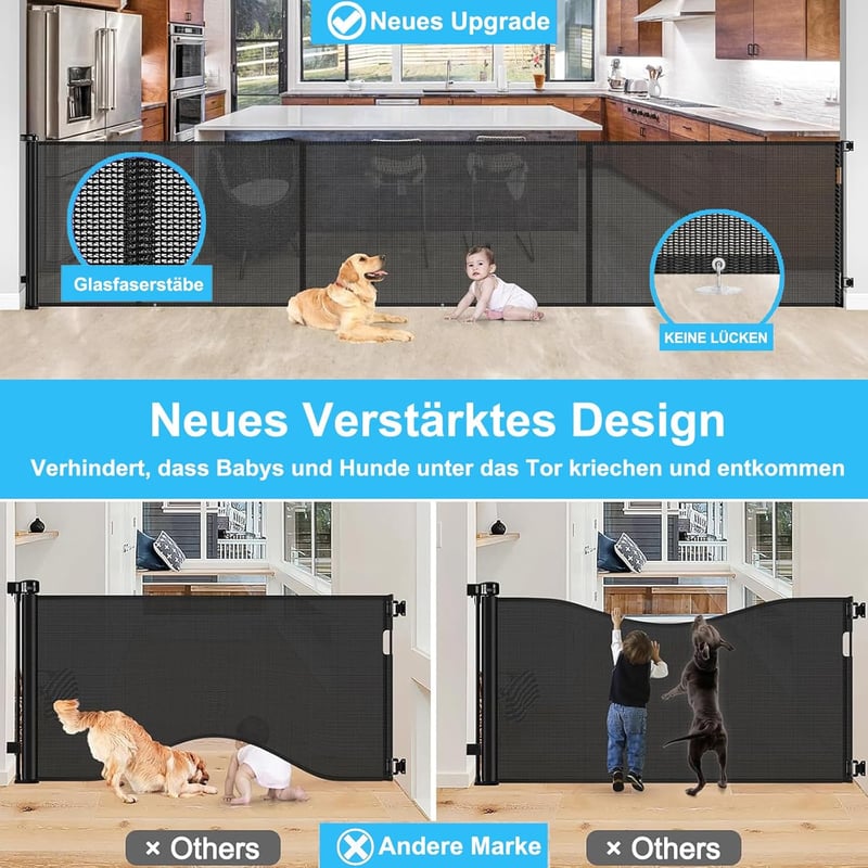 WodonDirect Biztonsági Ajtórács - 300 cm Széles, 86 cm Magas Kihúzható Gyerekkapu és Kutyarács Lépcsőhöz, Ajtóhoz, Folyosóhoz, Kültérre, Fek