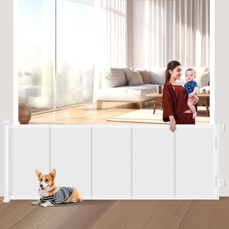 WodonDirect Biztonsági Ajtórács - 300 cm Széles, 86 cm Magas, Kihúzható Gyerekkapu és Kutyarács Lépcsőhöz, Ajtóhoz, Folyosóhoz, Kültérre, Fe