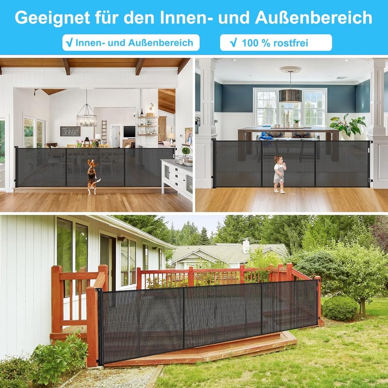WodonDirect Biztonsági Ajtórács - 300 cm Széles, 86 cm Magas Kihúzható Gyerekkapu és Kutyarács Lépcsőhöz, Ajtóhoz, Folyosóhoz, Kültérre, Fek