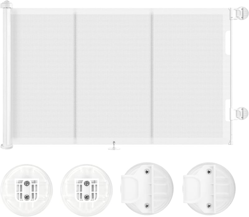 WodonDirect Biztonsági Ajtórács Babáknak és Kutyáknak - Kiterjeszthető 150 cm Széles, 83 cm Magas, Fehér, Fúrás Nélkül Telepíthető Lépcsőrác