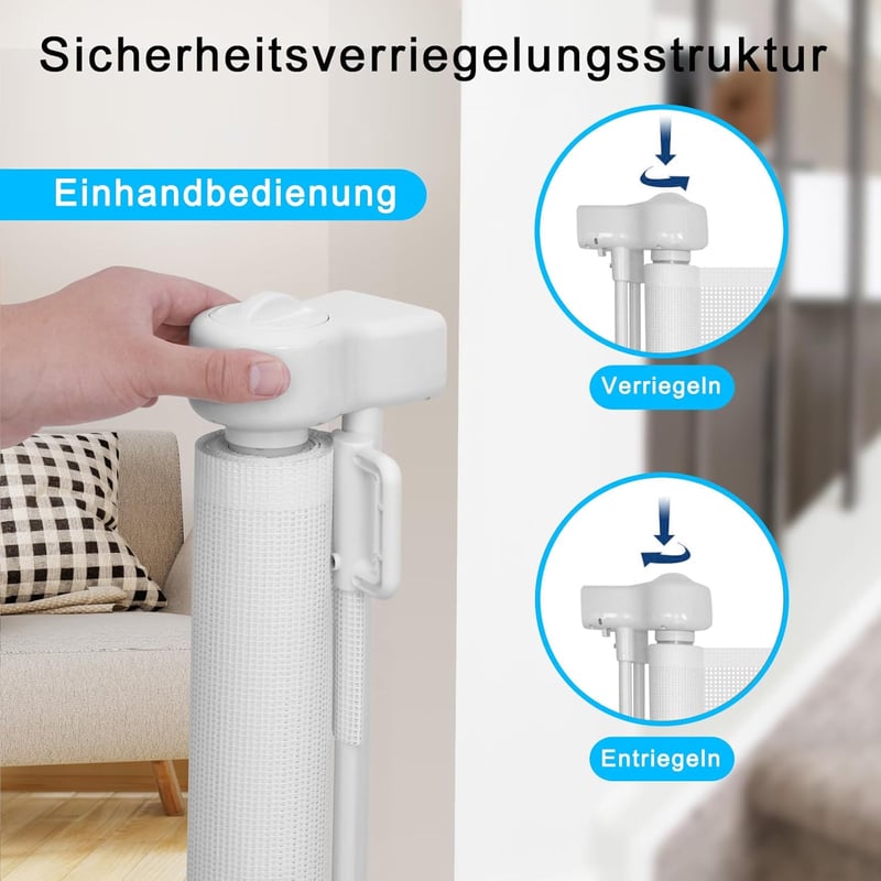 WodonDirect Biztonsági Ajtórács Babáknak és Kutyáknak - Kiterjeszthető 150 cm Széles, 83 cm Magas, Fehér, Fúrás Nélkül Telepíthető Lépcsőrác
