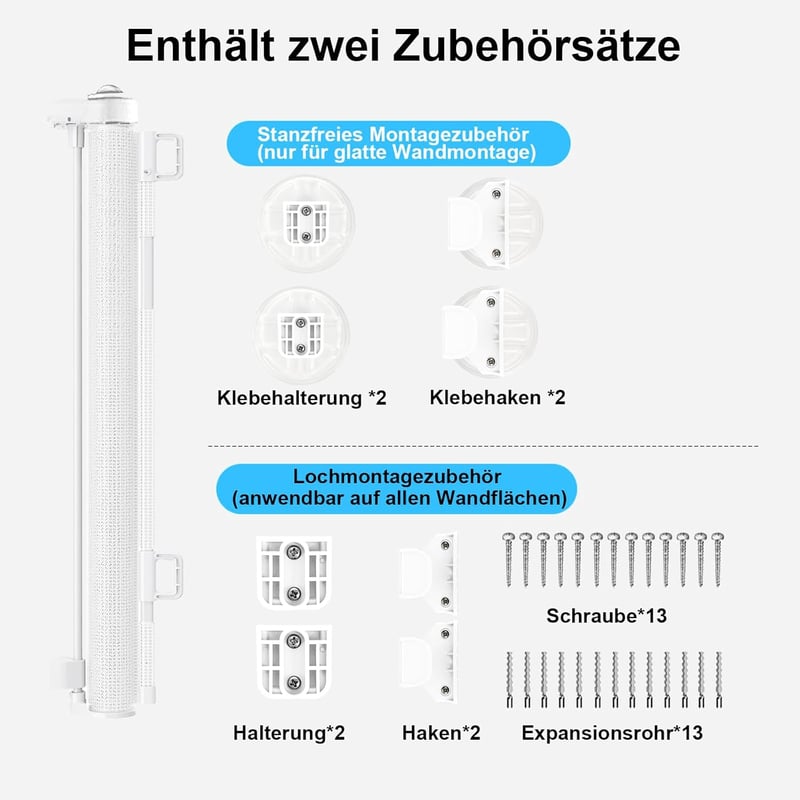 WodonDirect Biztonsági Ajtórács Babáknak és Kutyáknak - Kiterjeszthető 150 cm Széles, 83 cm Magas, Fehér, Fúrás Nélkül Telepíthető Lépcsőrác