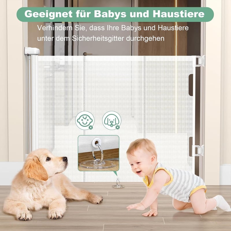 WodonDirect Biztonsági Ajtórács - Fúrás Nélkül Felszerelhető, Kihúzható 140 cm-ig, Babáknak és Kutyáknak, Lépcsőhöz, Ajtóhoz, Folyosóhoz, Fe