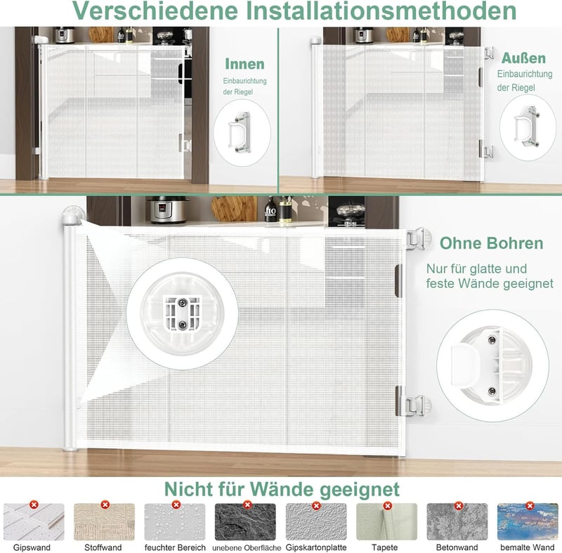 WodonDirect Biztonsági Ajtórács - Fúrás Nélkül Felszerelhető, Kihúzható 140 cm-ig, Babáknak és Kutyáknak, Lépcsőhöz, Ajtóhoz, Folyosóhoz, Fe