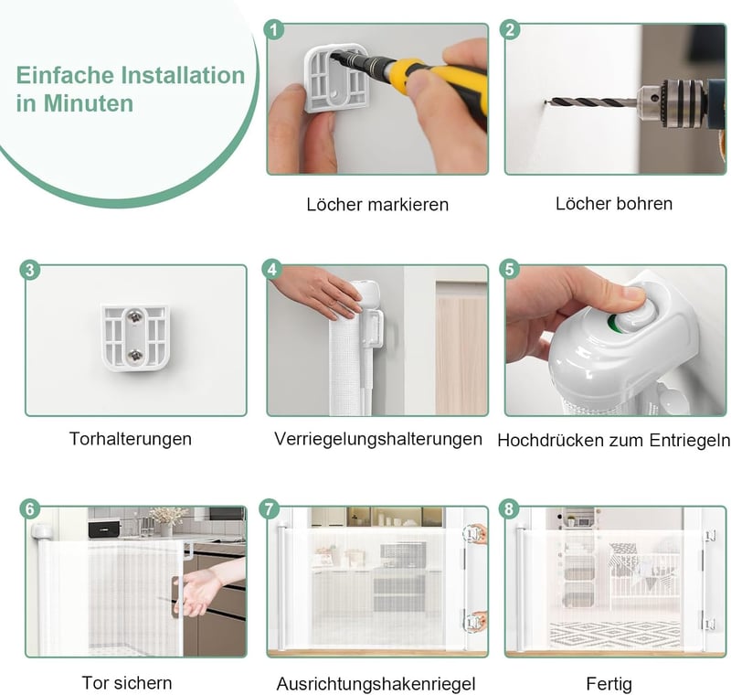 WodonDirect Biztonsági Ajtórács - Fúrás Nélkül Felszerelhető, Kihúzható 140 cm-ig, Babáknak és Kutyáknak, Lépcsőhöz, Ajtóhoz, Folyosóhoz, Fe
