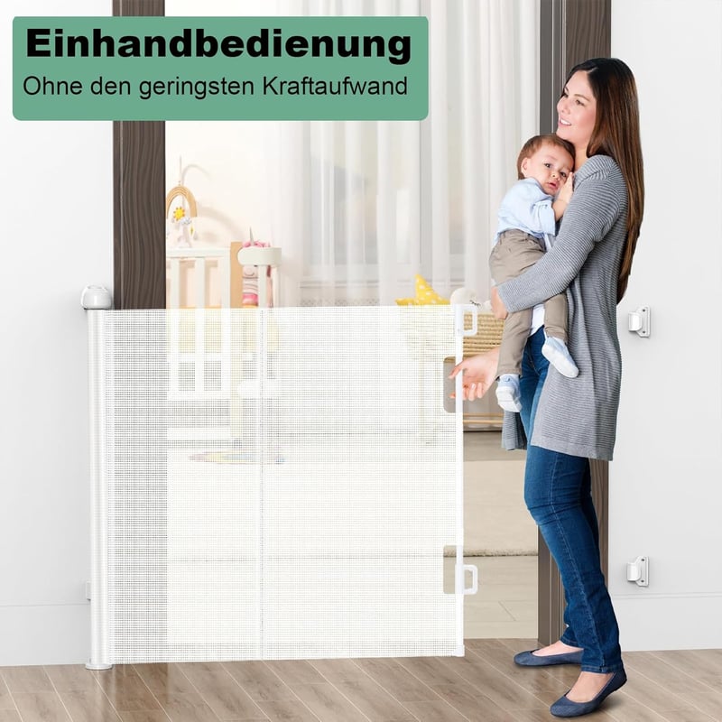 WodonDirect Biztonsági Ajtórács - Fúrás Nélkül Felszerelhető, Kihúzható 140 cm-ig, Babáknak és Kutyáknak, Lépcsőhöz, Ajtóhoz, Folyosóhoz, Fe