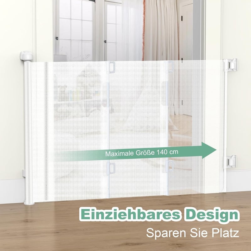WodonDirect Biztonsági Ajtórács - Fúrás Nélkül Felszerelhető, Kihúzható 140 cm-ig, Babáknak és Kutyáknak, Lépcsőhöz, Ajtóhoz, Folyosóhoz, Fe