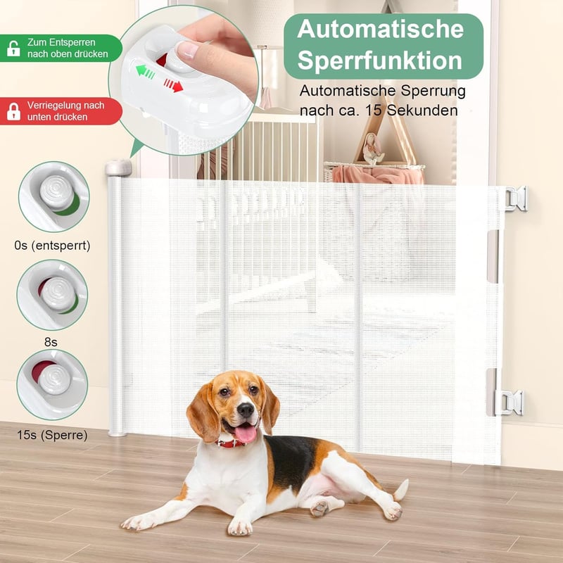 WodonDirect Biztonsági Ajtórács - Fúrás Nélkül Felszerelhető, Kihúzható 140 cm-ig, Babáknak és Kutyáknak, Lépcsőhöz, Ajtóhoz, Folyosóhoz, Fe