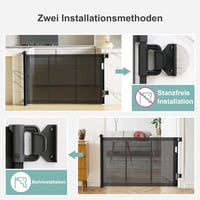 WodonDirect Biztonsági Ajtórács Gyerekeknek és Kutyáknak - Kitolható 150 cm Széles, 83 cm Magas, Fekete, Fúrás Nélkül Rögzíthető Lépcsőrács  2