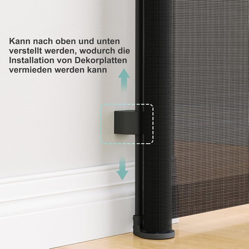 WodonDirect Biztonsági Ajtórács Gyerekeknek és Kutyáknak - Kitolható 150 cm Széles, 83 cm Magas, Fekete, Fúrás Nélkül Rögzíthető Lépcsőrács 