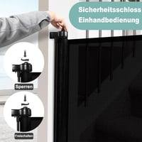 WodonDirect Biztonsági Ajtórács Gyerekeknek és Kutyáknak - Kitolható 150 cm Széles, 83 cm Magas, Fekete, Fúrás Nélkül Rögzíthető Lépcsőrács  3