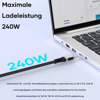 USB-C – USB-C kábel woednx 3 m, 240 W 48V/5A, 90-stupňový pravouhlý nylonový opletený PD3.1 rýchlonabíjací kábel pre iPhone 16 15 Pro Max, Samsung S24 S23, MacBook Pro Air, iPad Pro Mini 2