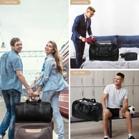 Wogarl set od 3 umjetne kože Weekender torbe za žene i muškarce - Velika putna torba s pretincem za cipele, crna, ručna prtljaga 7