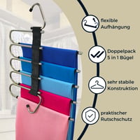 WohnZauber Vješalica za uštedu prostora – 2 komada vješalica za hlače s protukliznom zaštitom, sustav za organizaciju 5 u 1, crna 4