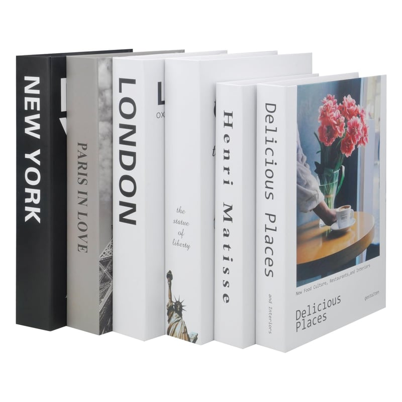 WOKICOR Cărți Decorative pentru Amenajarea Locuinței, 6 bucăți, Imprimeu Creativ cu Litere Englezești, Cutie de Depozitare tip Carte Falsă, Decor pentru Raft și Masă de Cafea (A)