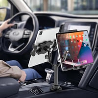 woleyi Dupla Eszköztartó Pohártartóba - Állítható Fém Karos Tablet és Telefon Tartó Autóba, 4-12,9" Készülékekhez, iPad, Galaxy Tab, iPhone  2