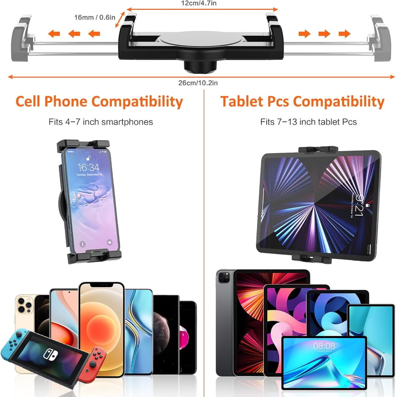 woleyi Dupla Eszköztartó Pohártartóba - Állítható Fém Karos Tablet és Telefon Tartó Autóba, 4-12,9" Készülékekhez, iPad, Galaxy Tab, iPhone 