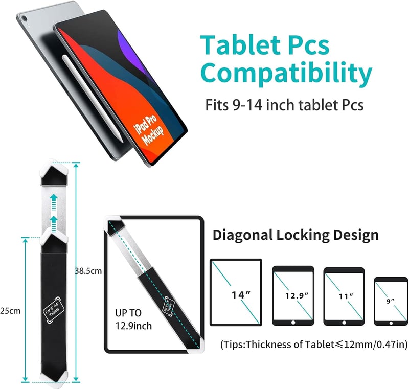 woleyi Falra szerelhető Tablet Tartó Zárral iPad Pro 12.9 Air Galaxy 9-14"