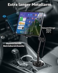 Woleyi Flexibilný držiak na tablet do auta do držiaka na poháre – hliníkové rameno, nastaviteľný, pre tablety a telefóny s uhlopriečkou 4 – 13 palcov, iPad, Galaxy Tab, iPhone 4