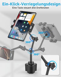 Woleyi Flexibilný držiak na tablet do auta do držiaka na poháre – hliníkové rameno, nastaviteľný, pre tablety a telefóny s uhlopriečkou 4 – 13 palcov, iPad, Galaxy Tab, iPhone 3