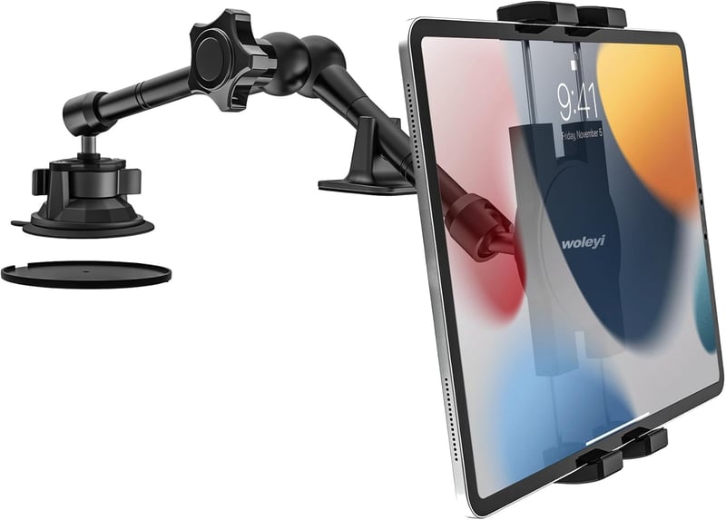 woleyi Univerzális Tablet és Telefontartó Autóba - Műszerfalra, Szélvédőre Szerelhető, 360° Forgatható, 4-12,9" Készülékekhez, iPad, iPhone,