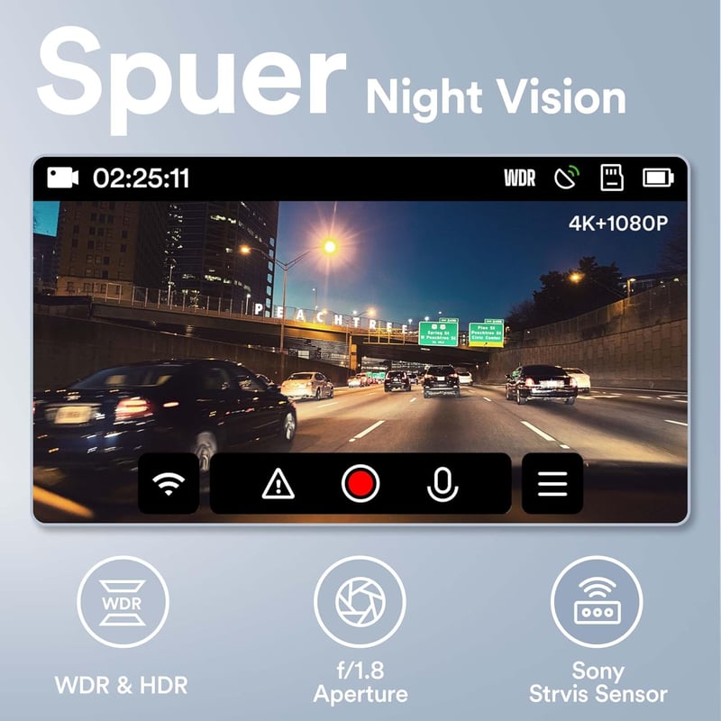 WOLFANG 4K Autós Menetrögzítő Kamera Első-Hátsó Kamerával, GPS, WiFi, 3" IPS Kijelző, Éjjellátó, 170° Látószög, 256GB Támogatás