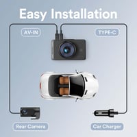 WOLFANG 4K Autós Menetrögzítő Kamera Első-Hátsó Kamerával, GPS, WiFi, 3" IPS Kijelző, Éjjellátó, 170° Látószög, 256GB Támogatás 8