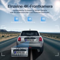Cameră Auto Duală WOLFANG 4K față-spate, Wi-Fi, unghi vizual de 170°, senzor G, mod parcare 24H, vedere nocturnă, înregistrare în buclă 4