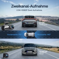 Cameră Auto Duală WOLFANG 4K față-spate, Wi-Fi, unghi vizual de 170°, senzor G, mod parcare 24H, vedere nocturnă, înregistrare în buclă 2