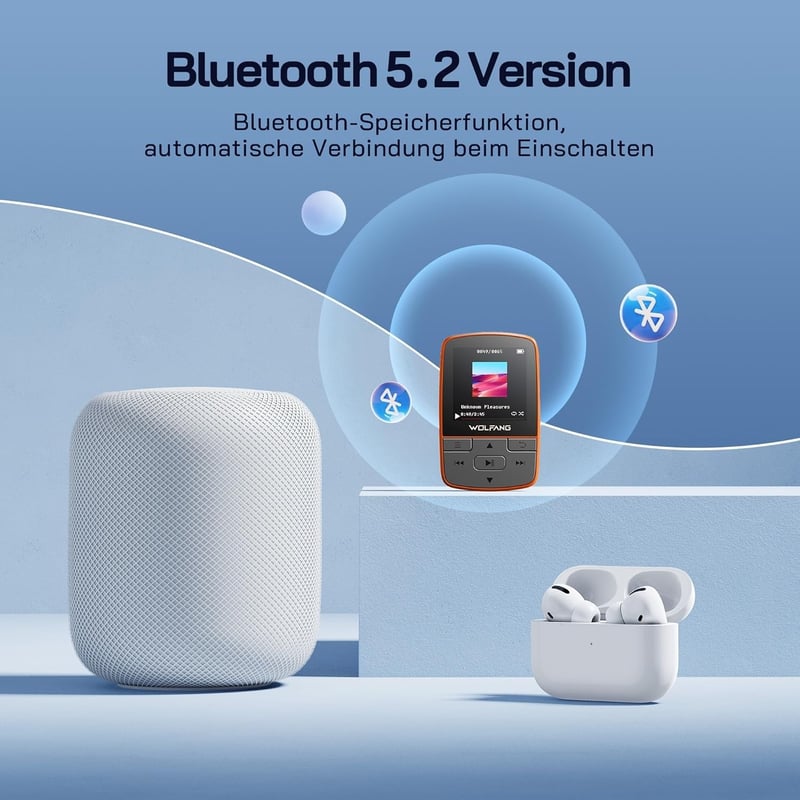 WOLFANG 64GB MP3-lejátszó Bluetooth 5.2 sportclip narancssárga
