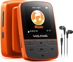 WOLFANG WMP01 MP3 player Bluetooth 5.2, 64 GB, sportska kvačica - narančasti