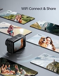 WOLFANG GA420 Akciókamera 4K 60FPS Érintőképernyős Vízálló Sportkamera Képstabilizátorral, WiFi, Külső Mikrofonnal és 2 Akkumulátorral 6